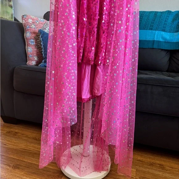 Girls' Sparkling Hot Pink Sequin Tulle Dress - Picture 14 of 16